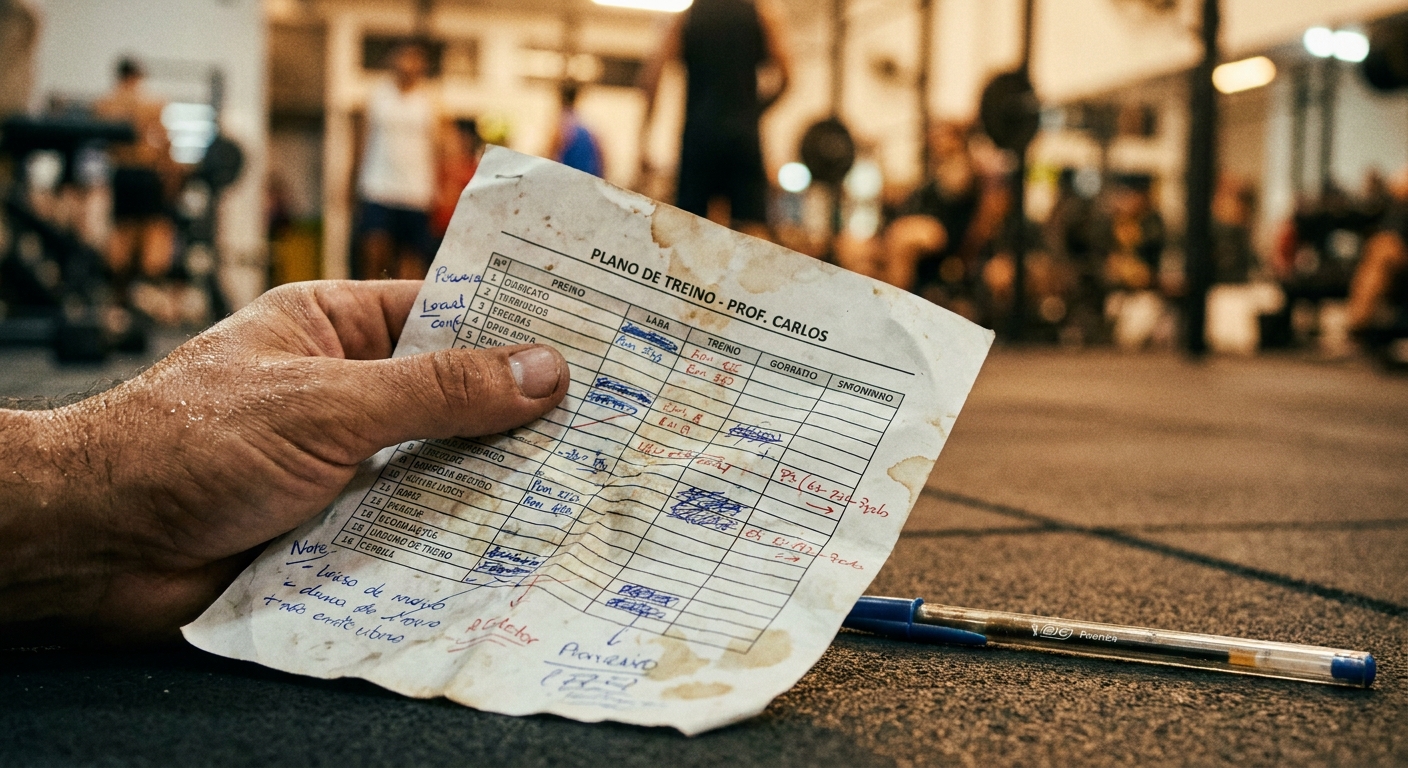 Planilha de papel amassada personal trainer Planilha de papel amassada e rabiscada usada por personal trainer de dança