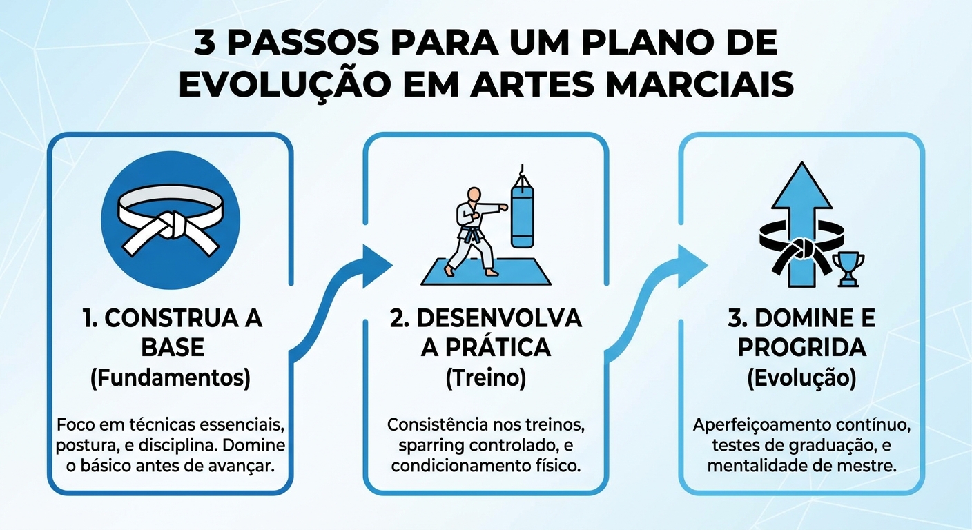 Infográfico 3 passos para estruturar plano de evolução artes marciais