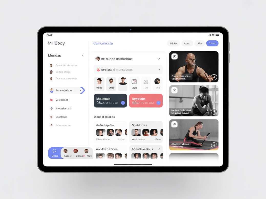 Screenshot da plataforma Personal Millbody mostrando a comunicação entre professor e alunos de artes marciais.