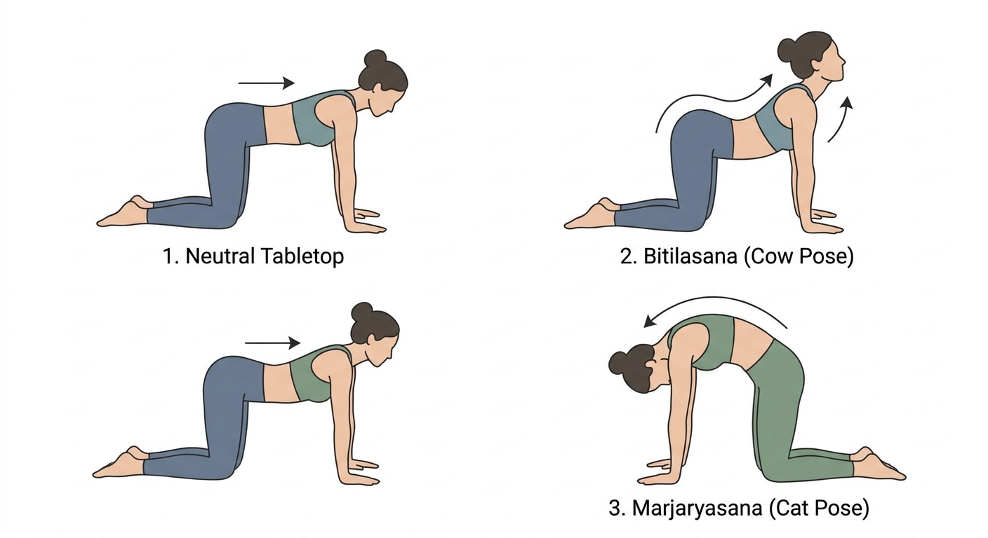 Postura Gato-Vaca de yoga para flexibilidade da coluna