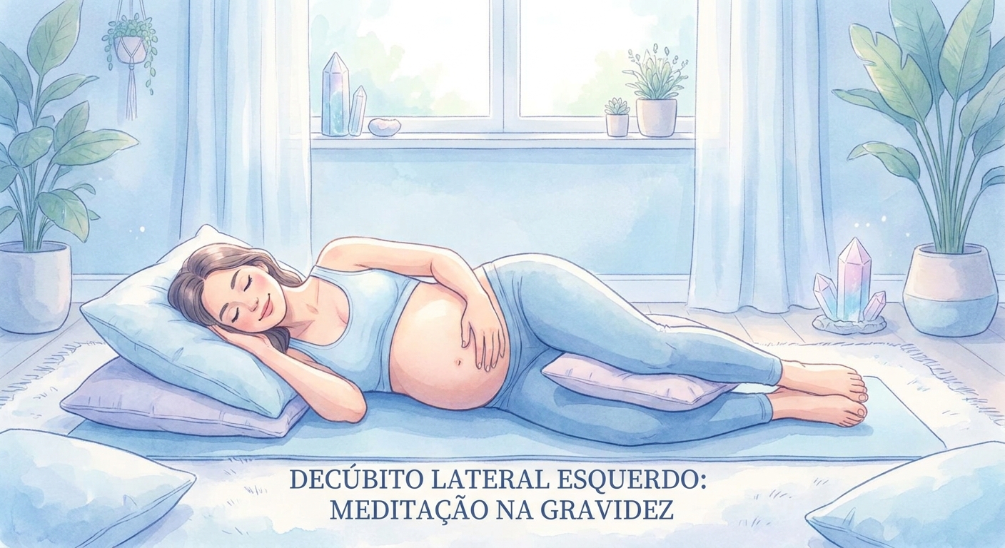 Gestante deitada de lado em decúbito lateral esquerdo posição ideal para meditar na gravidez