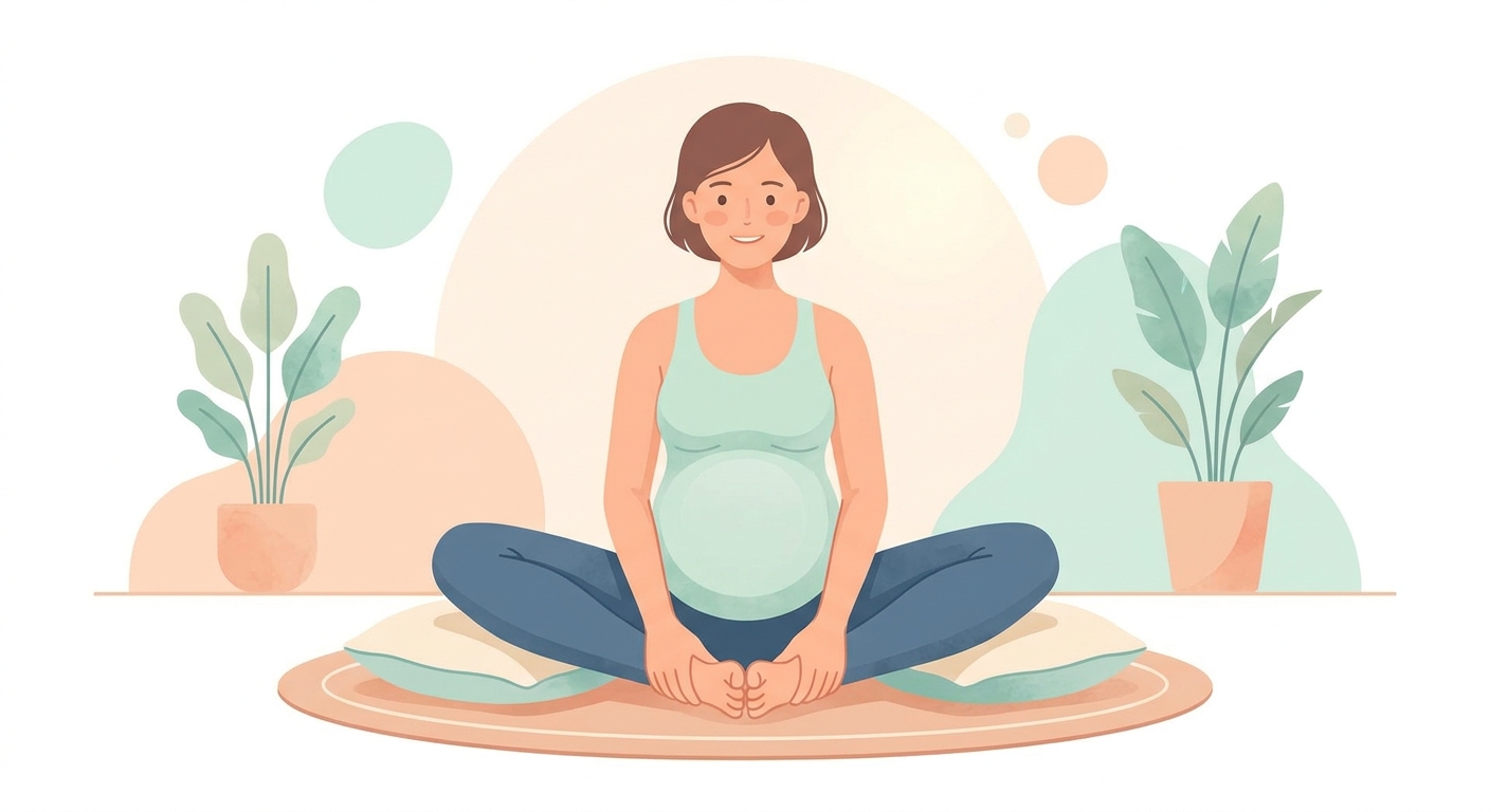 Ilustração da Postura da Borboleta (Baddha Konasana) para gestantes