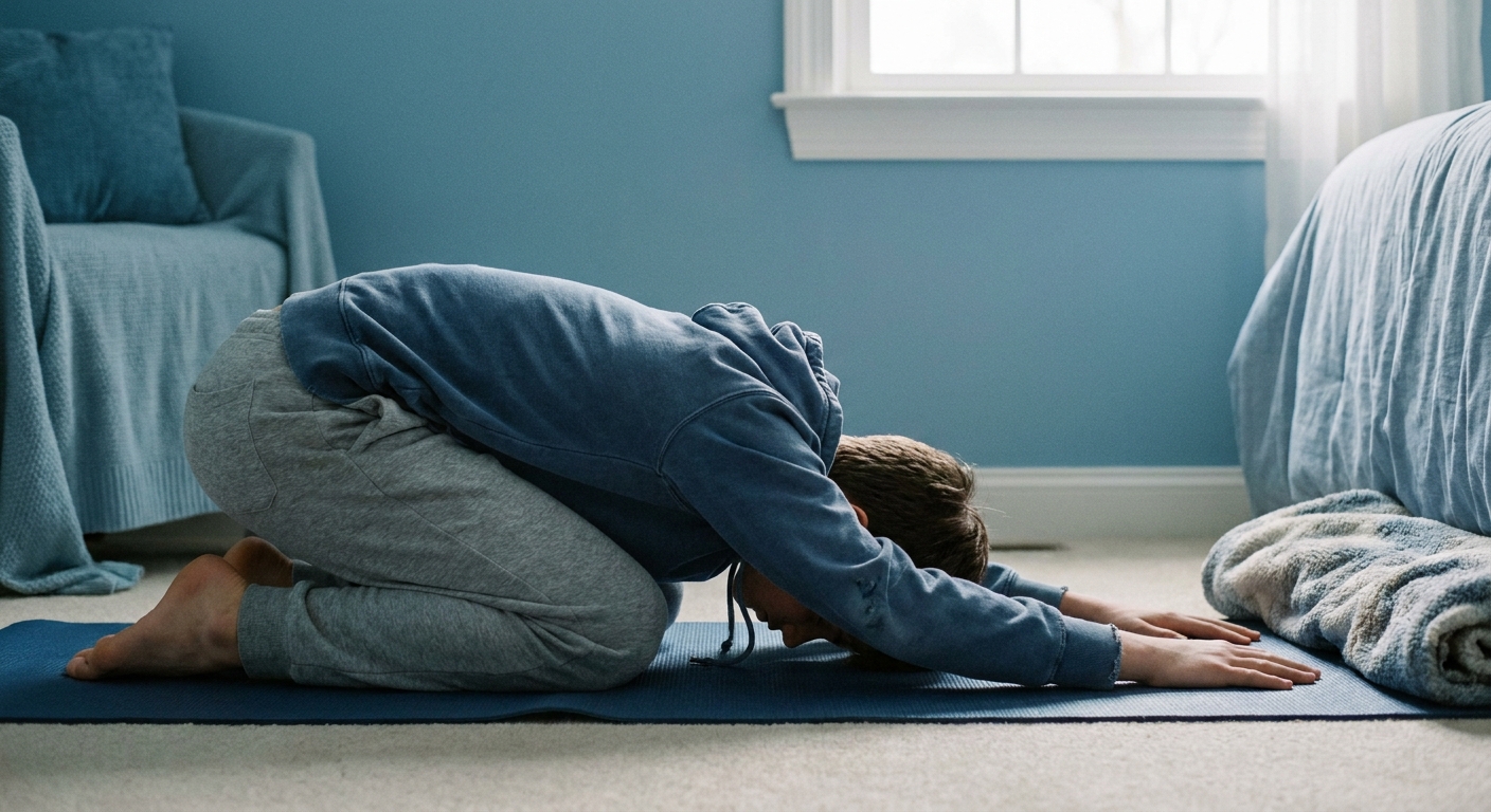 Postura da Criança Balasana para adolescentes - autocuidado adolescente