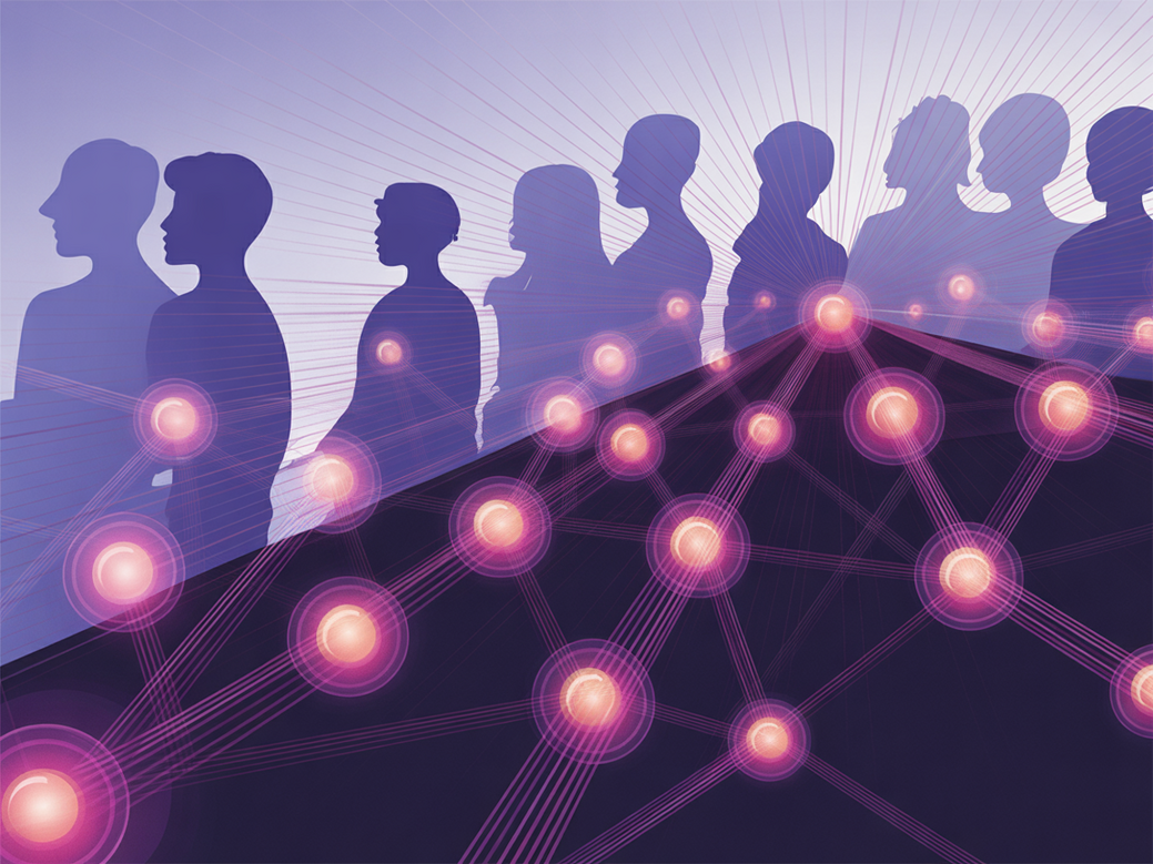 Ilustração moderna sobre estratégias para CRM em 2026, mostrando conexões entre dados de clientes e crescimento de negócios