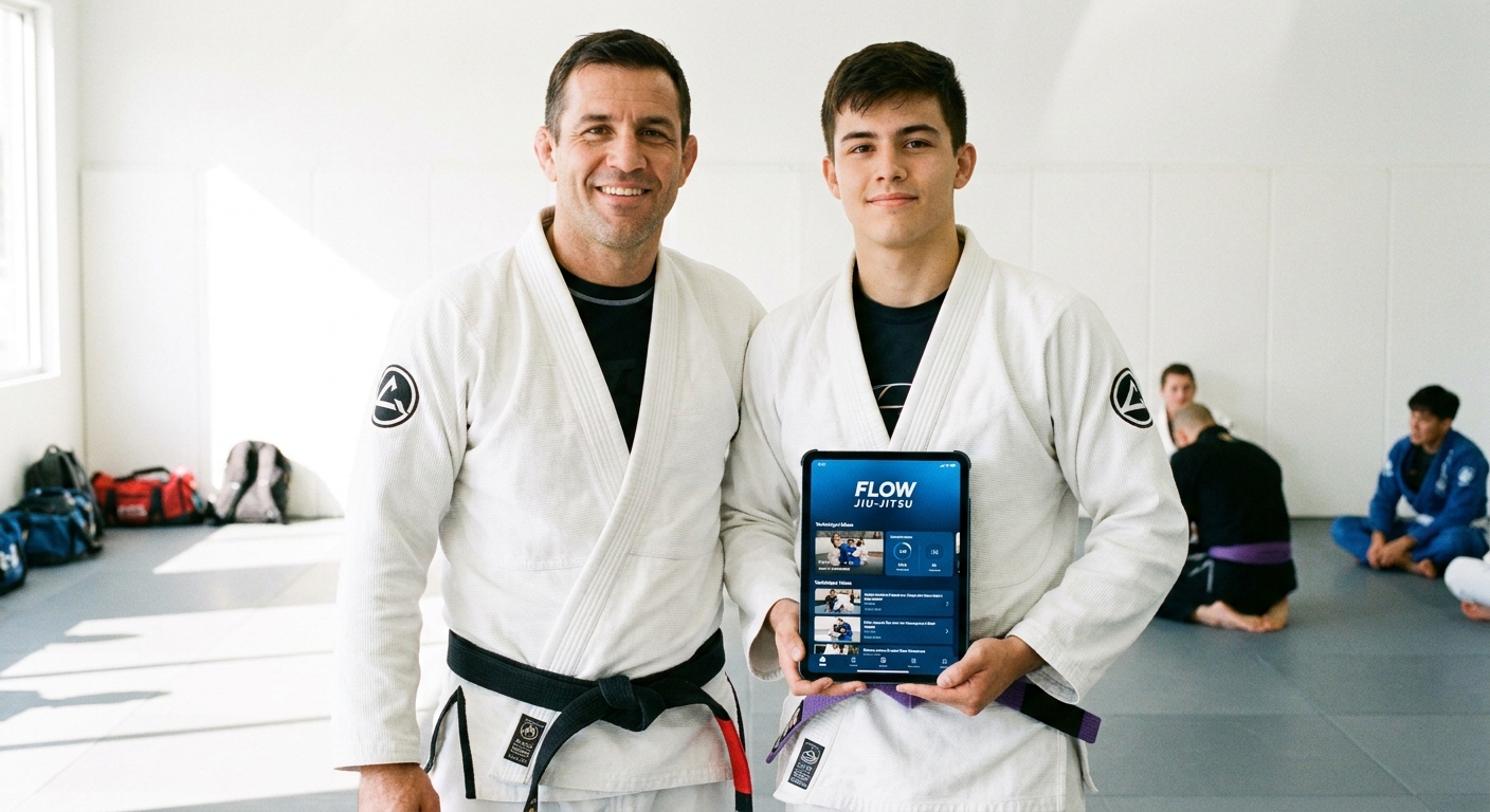 Professor de Jiu-Jitsu usando o app Millbody para prescrever treinos personalizados