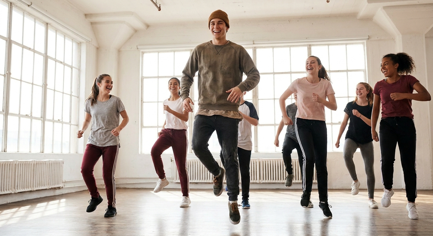 Professor de dança urbana ensinando alunos em estúdio