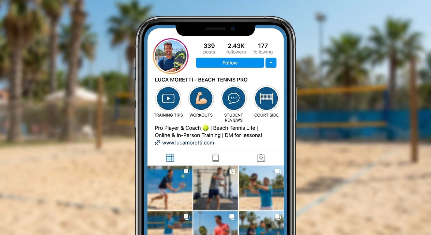 Instagram de professor de Beach Tennis com stories de dicas de treino - redes sociais para personal trainer