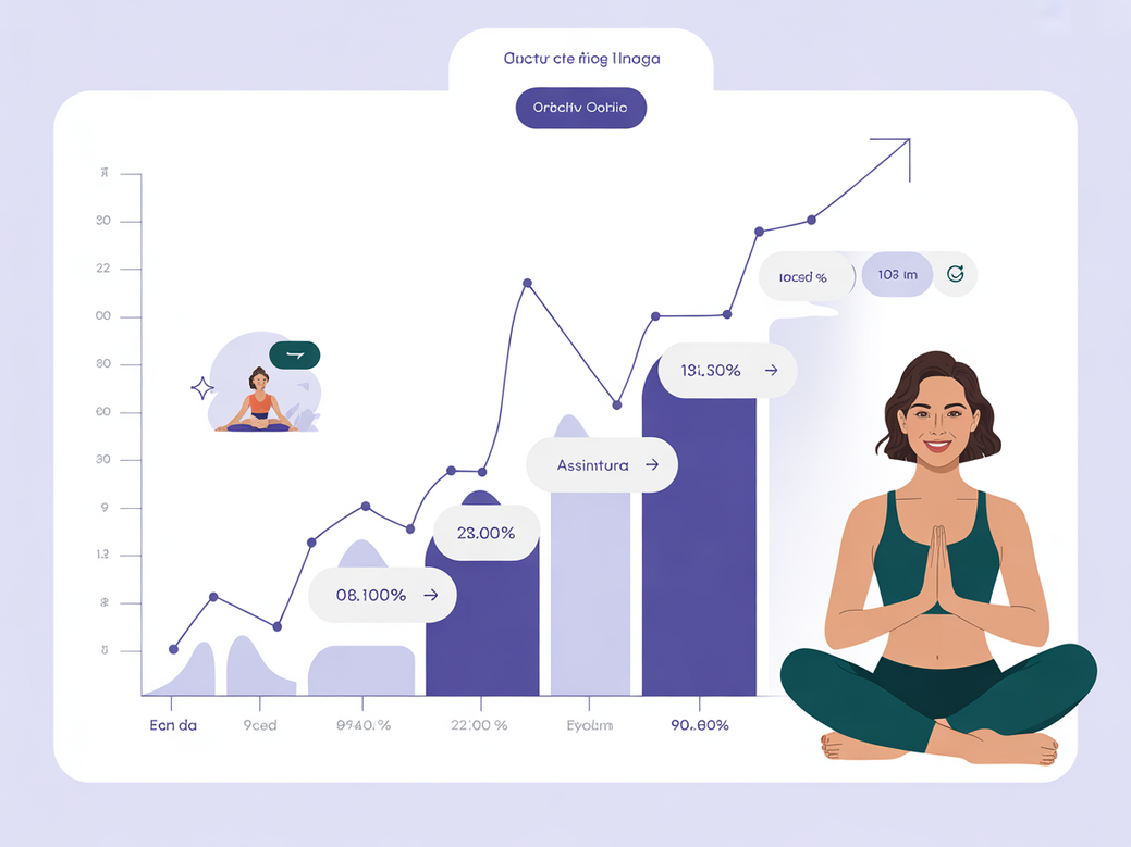 Gráfico de crescimento de receita para uma comunidade de yoga online.