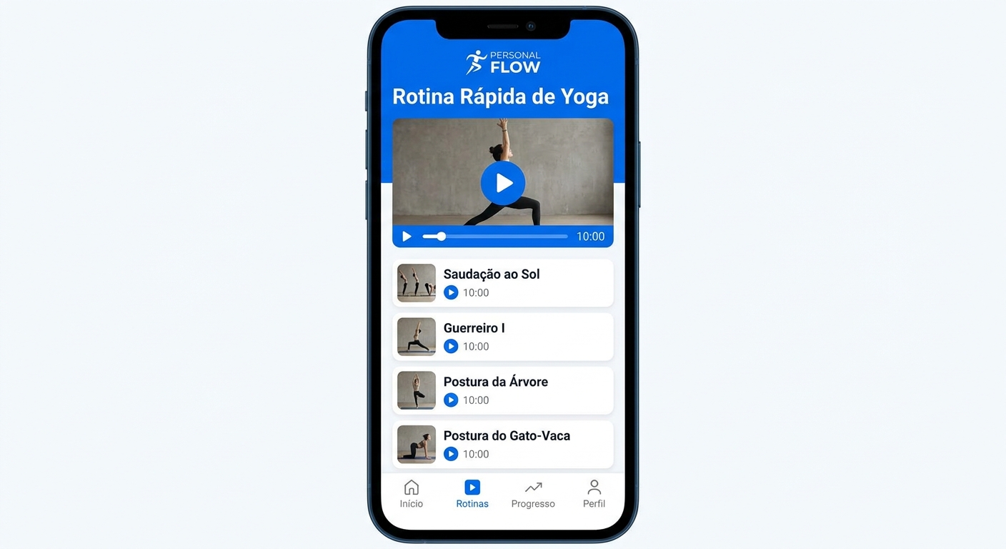 Tela de rotina rápida de yoga no app Millbody para personal trainer corporativo