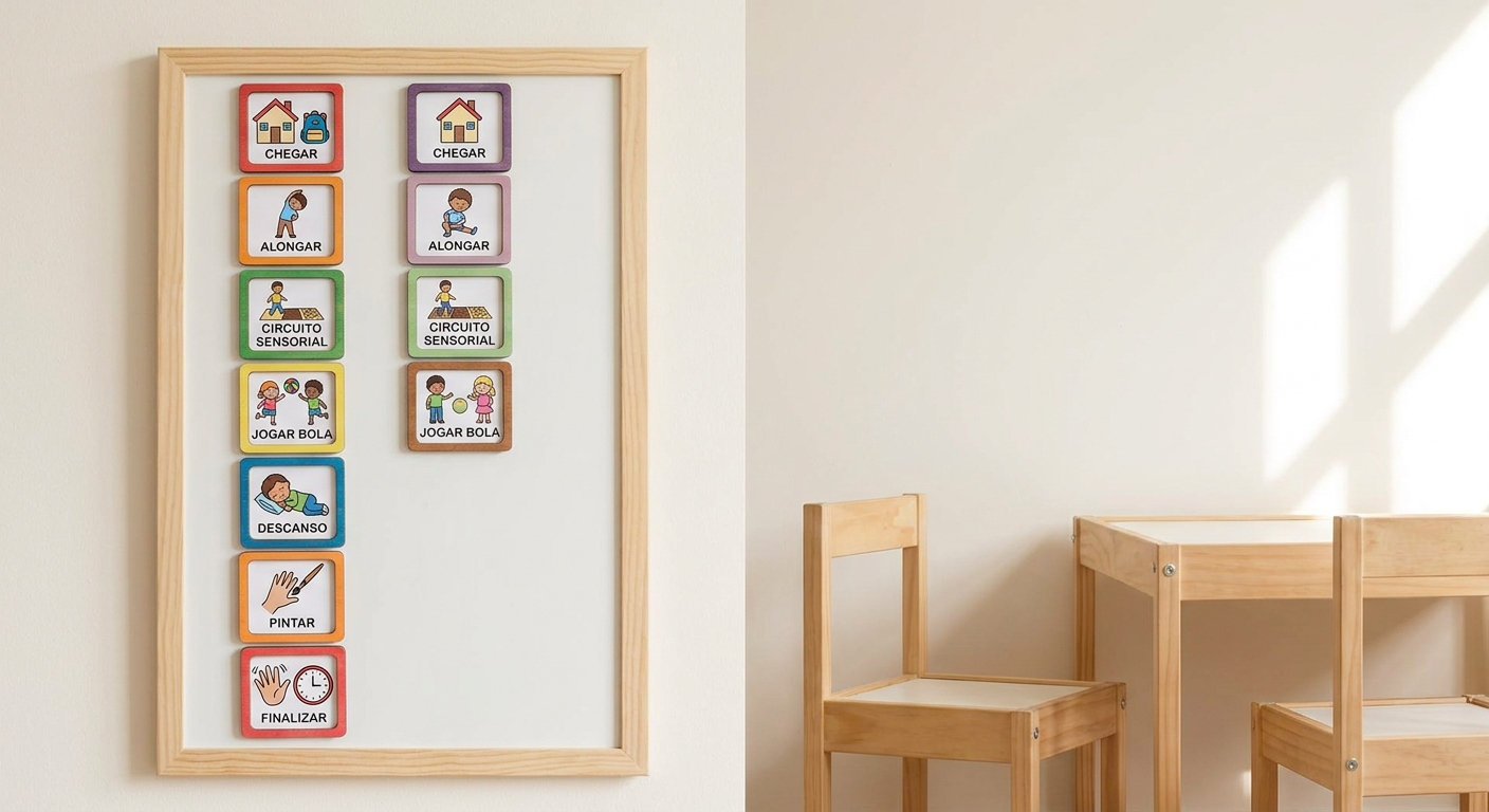 Quadro de rotina visual com pictogramas para criança autista