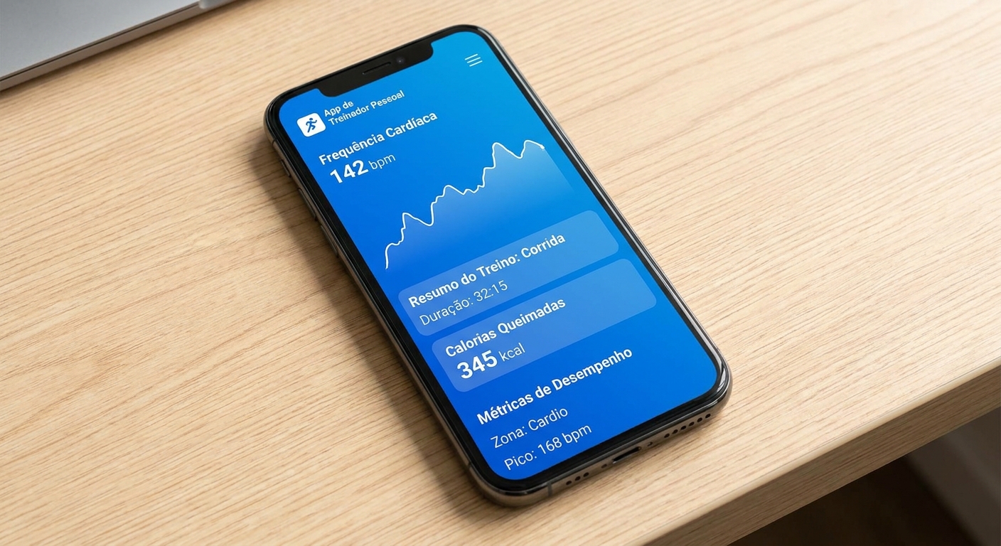 Tela de monitoramento de batimento cardíaco do app Personal Millbody com gráficos de desempenho