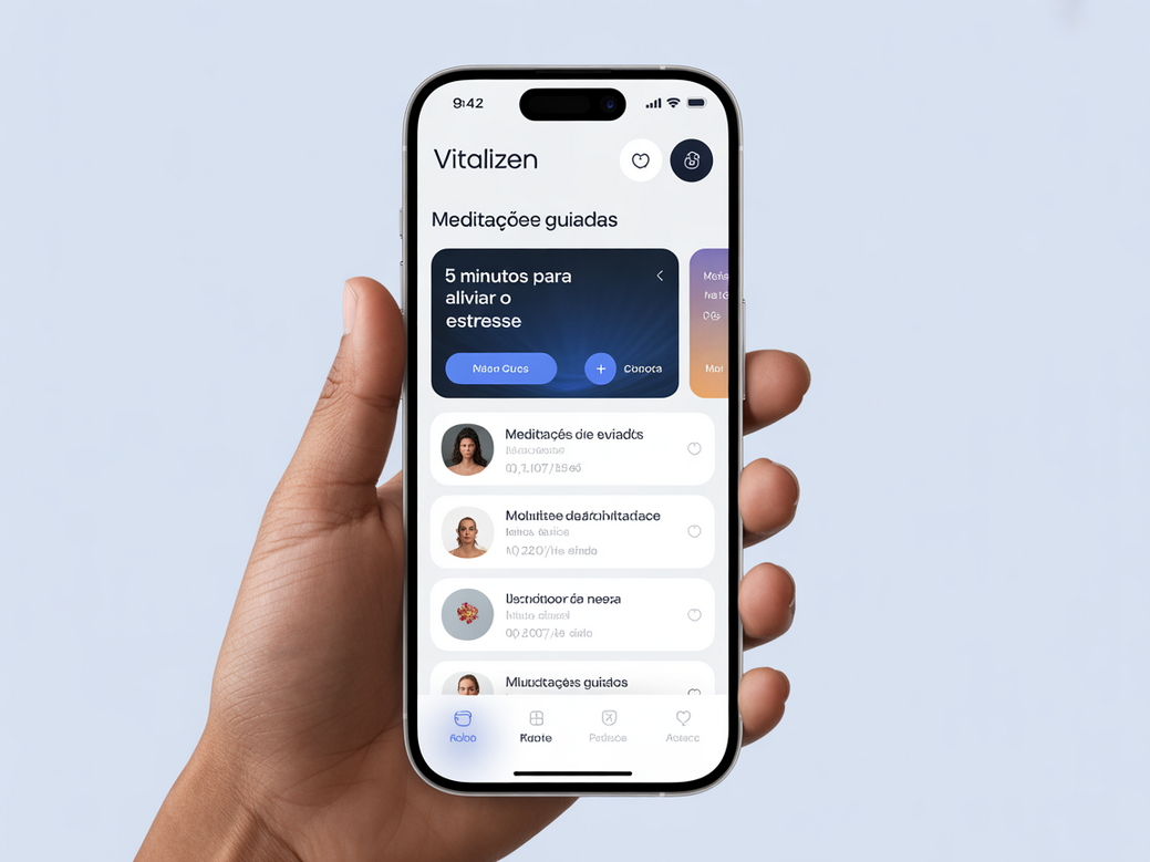Screenshot do Vitalizen App mostrando a tela de meditação guiada para iniciantes.