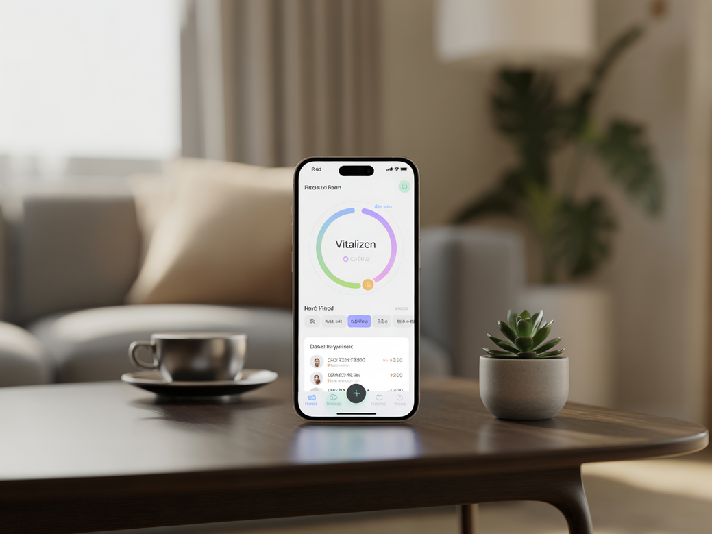 Interface do aplicativo de meditação Vitalizen mostrando funcionalidades de rotina personalizada