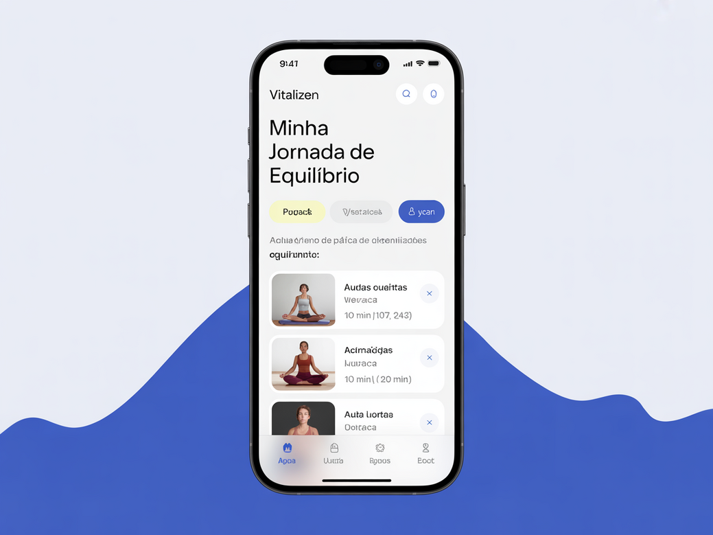 Interface do Vitalizen, o melhor app para yoga, mostrando a facilidade de navegação e o design limpo.
