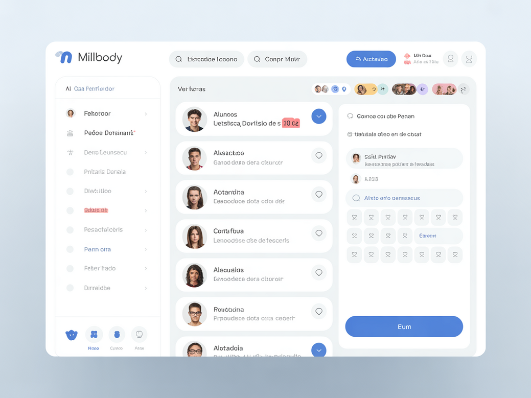 Plataforma Personal Millbody exibindo a funcionalidade de envio de mensagens inspiradoras para alunos de Pilates.