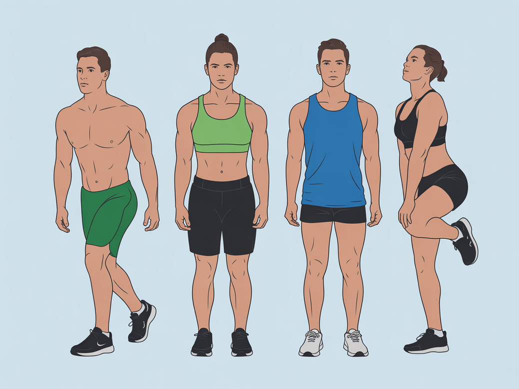 Sequência de exercícios de alongamento para praticantes de CrossFit, incluindo a Posição de Pombo e alongamento de ombros.