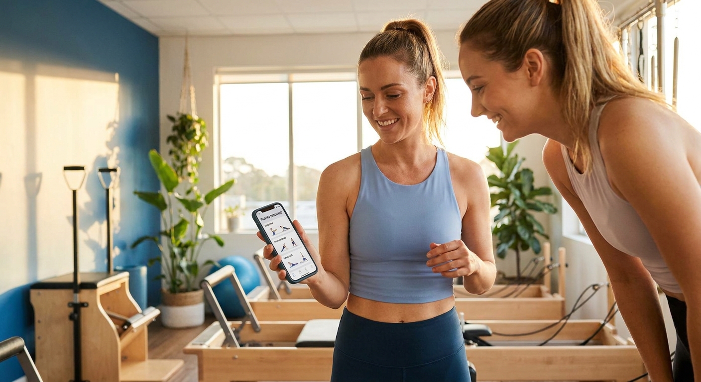 Aplicativo de pilates para alunos com sequências guiadas por nível de dificuldade