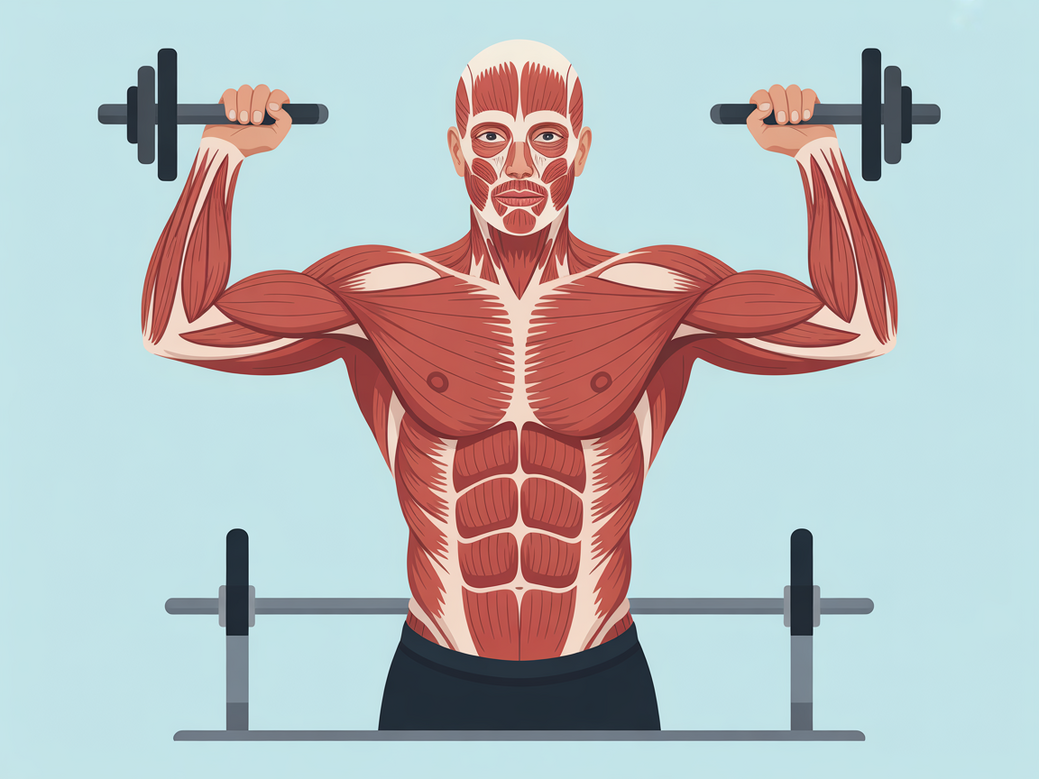 Infográfico detalhado mostrando os músculos trabalhados no supino articulado: foco principal no peitoral maior, com trabalho secundário nos deltoides (ombros) e tríceps.