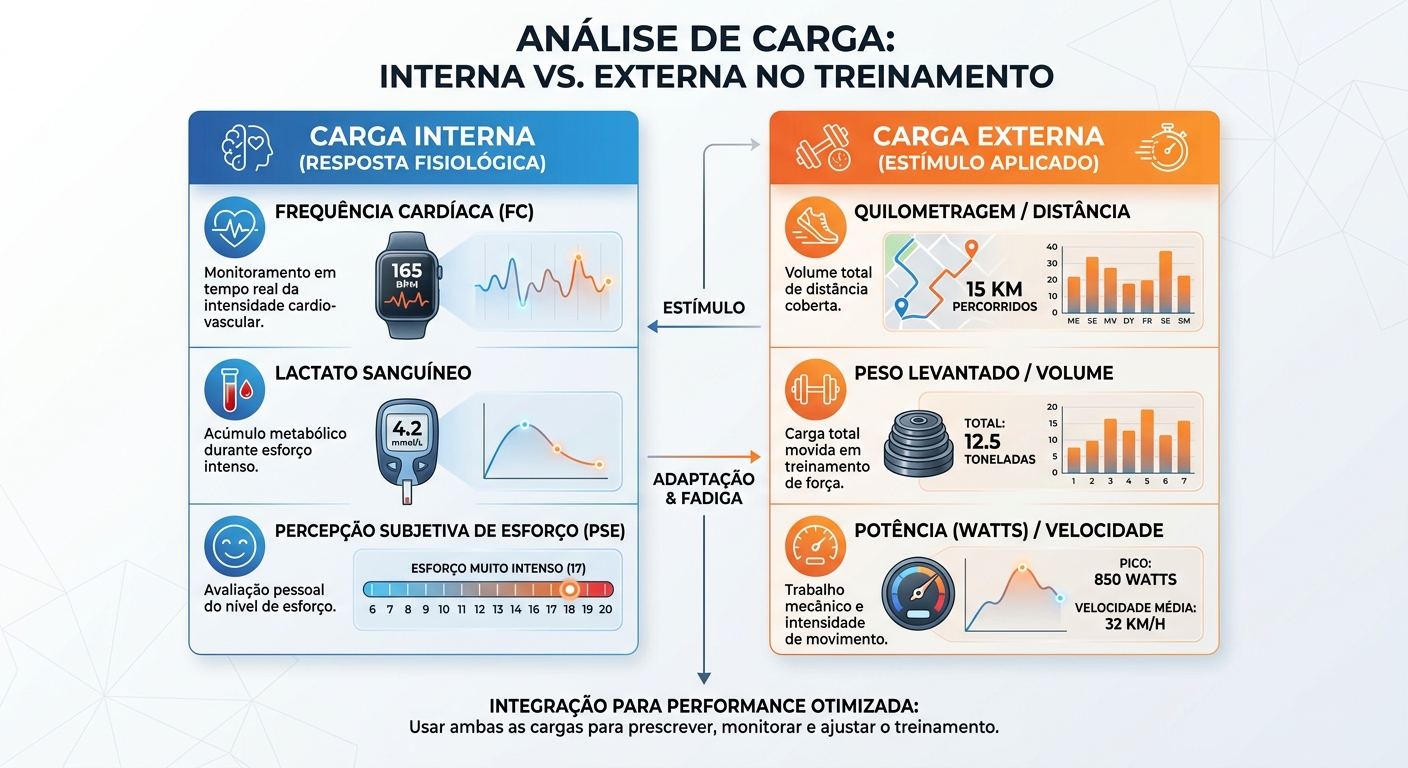 Tabela comparativa entre Carga Interna e Carga Externa para preparador de atletas