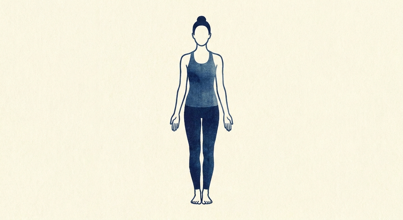 Ilustração da Postura da Montanha (Tadasana) em tons de azul