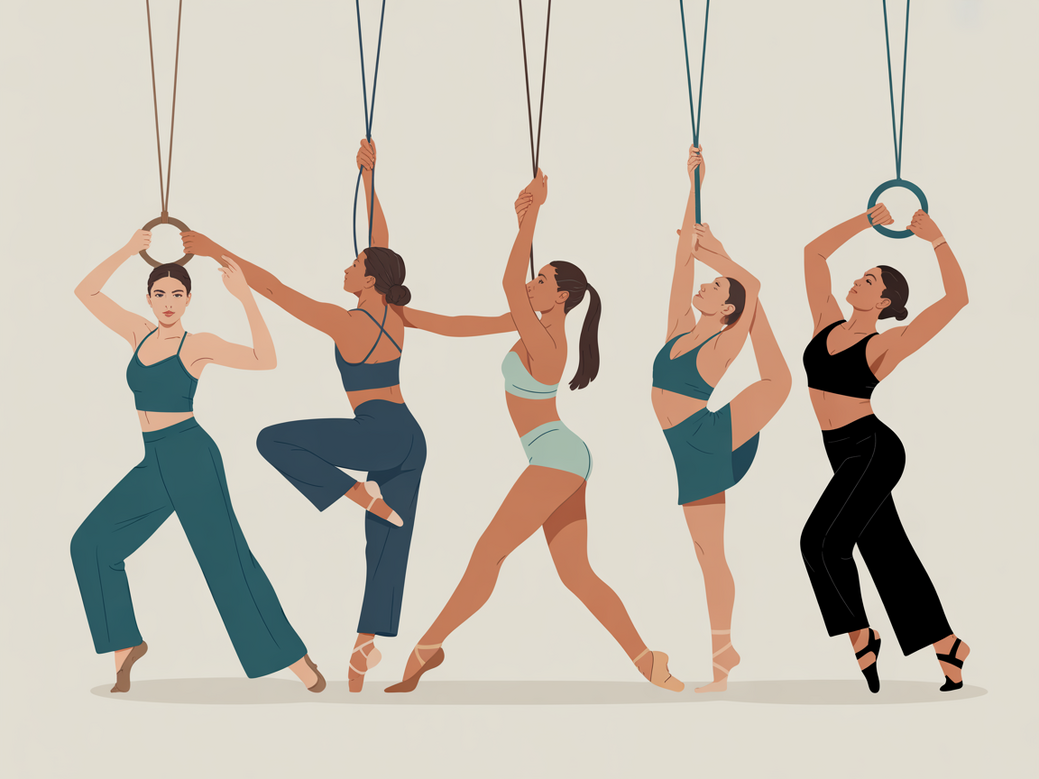 Infográfico com 5 exercícios de treino com halteres para dança urbana.