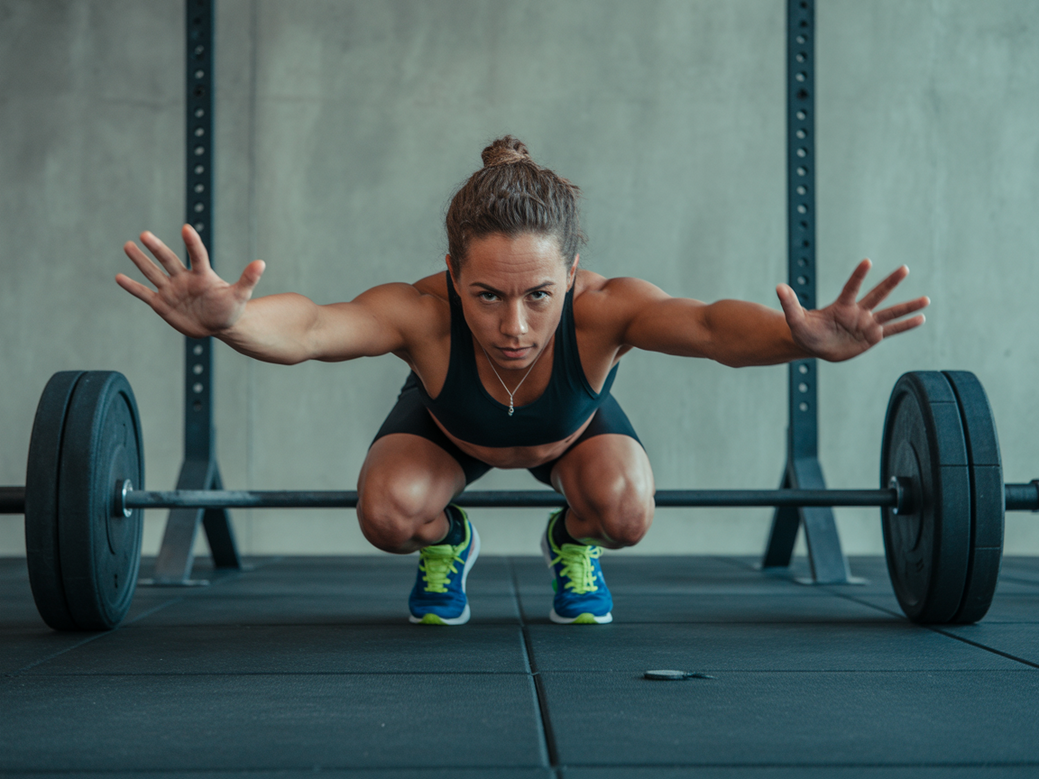 Animated GIF showing a triathlete performing various functional exercises like kettlebell swings and lunges.