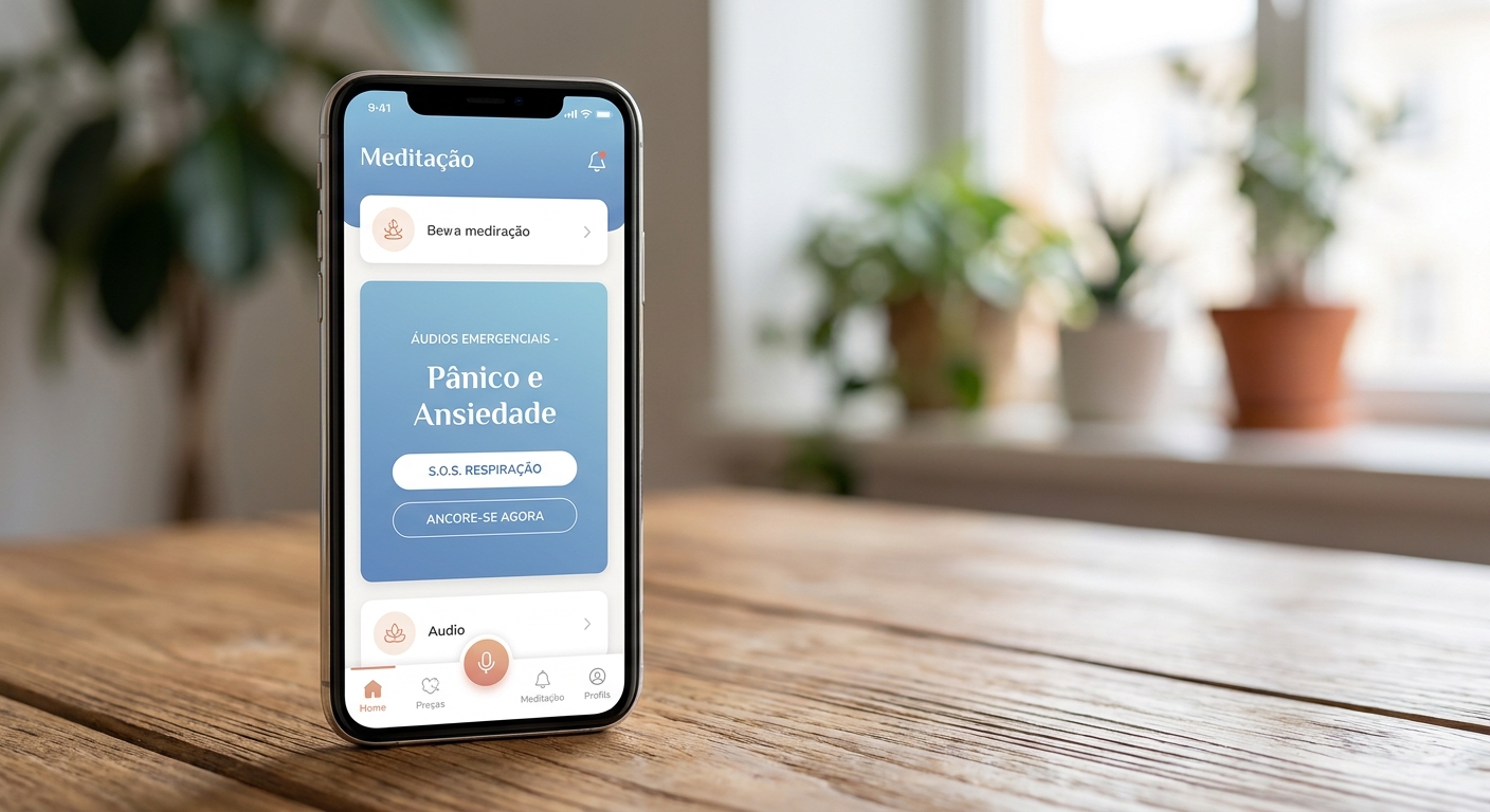 App Vitalizen com seção de áudios emergenciais para ansiedade
