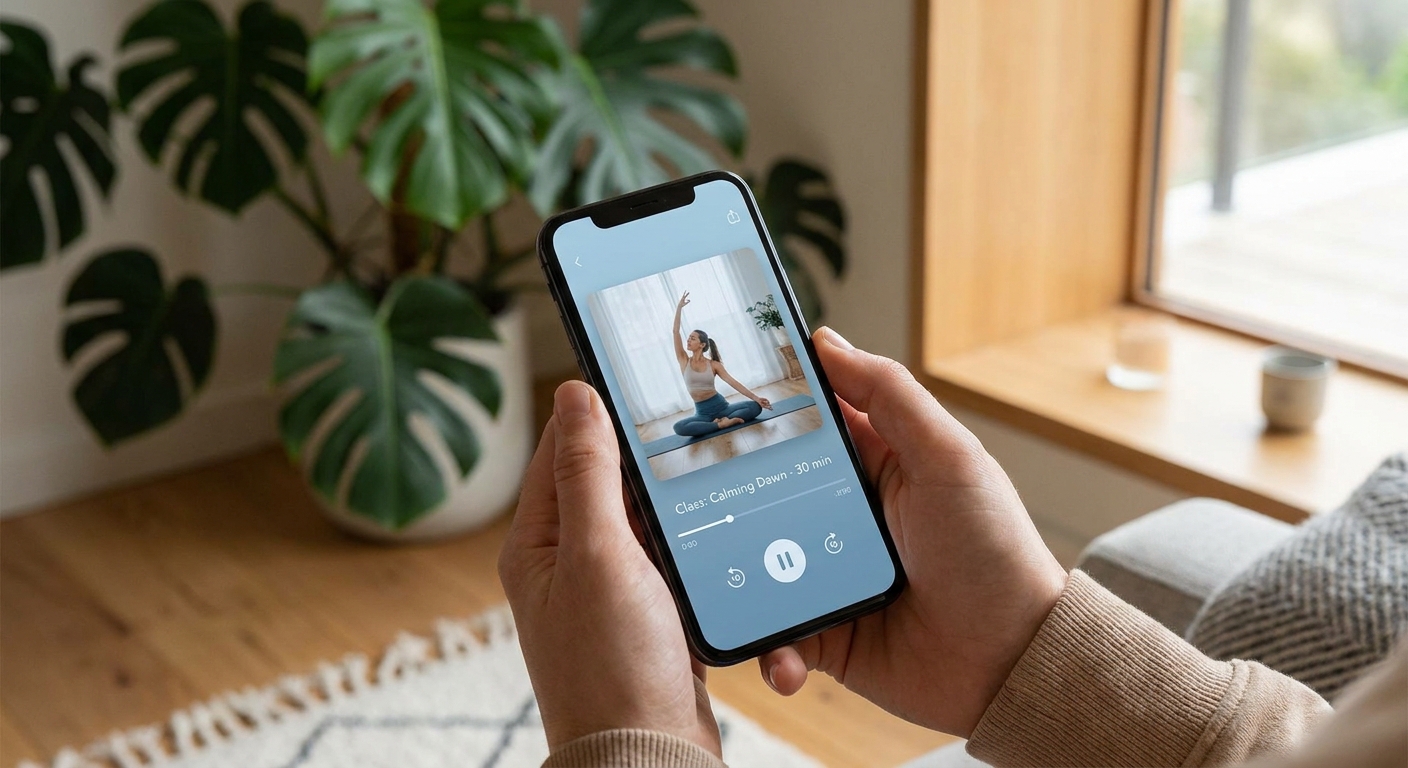 melhor app para yoga - Interface do Vitalizen App mostrando aula guiada