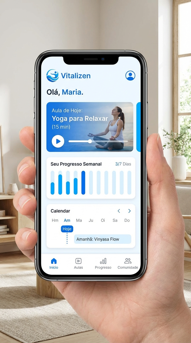 Vitalizen App interface showing yoga session selection