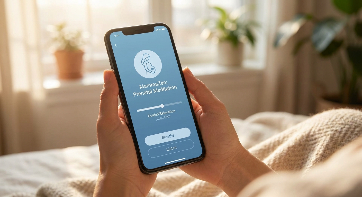 aplicativo de meditação para grávidas Vitalizen App com tela de meditação guiada para gestantes