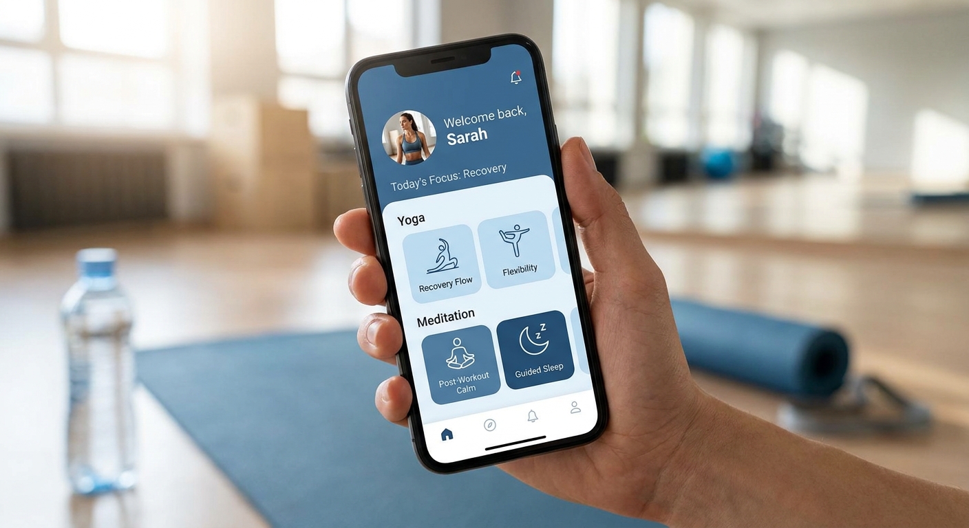 Mockup do Vitalizen App - Yoga e Meditação para atletas de alto rendimento