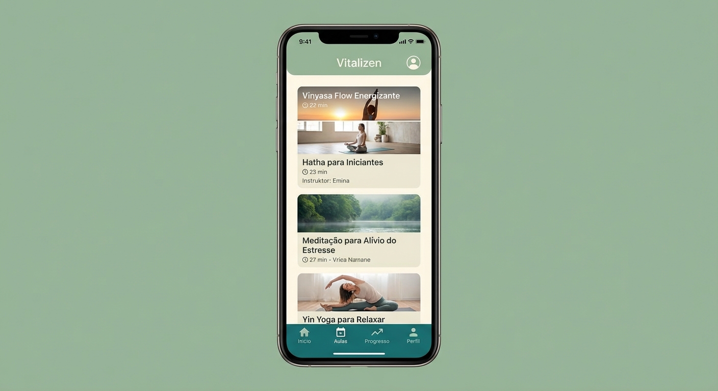 Vitalizen app interface for yoga and meditation