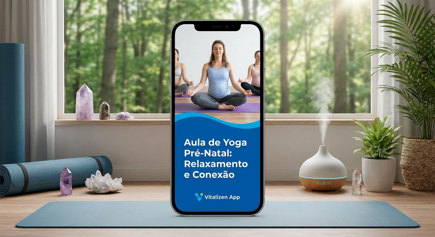 Vitalizen App na tela do celular - yoga para gestantes