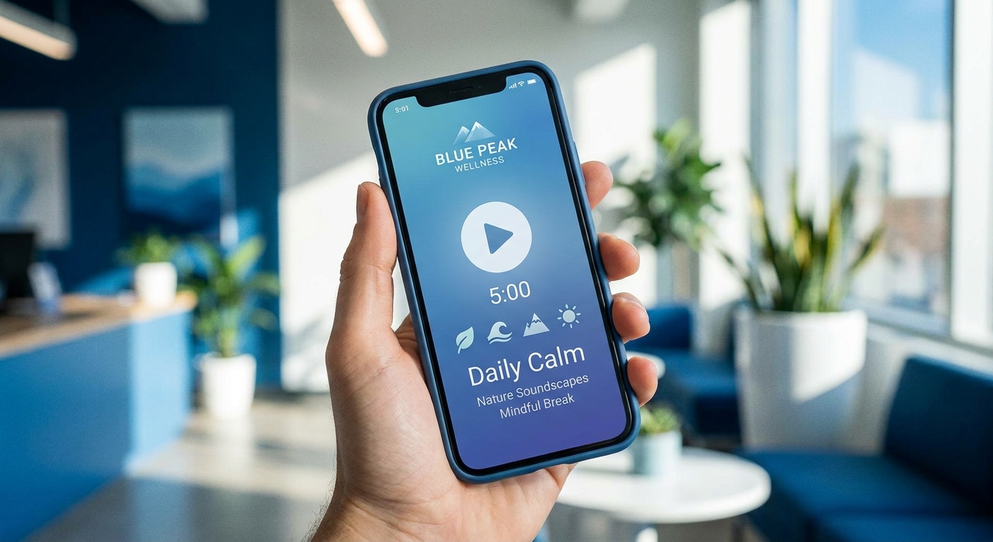 Mockup do app Vitalizen mostrando a tela de Trilhas de Silêncio Guiado para meditação para executivos com burnout