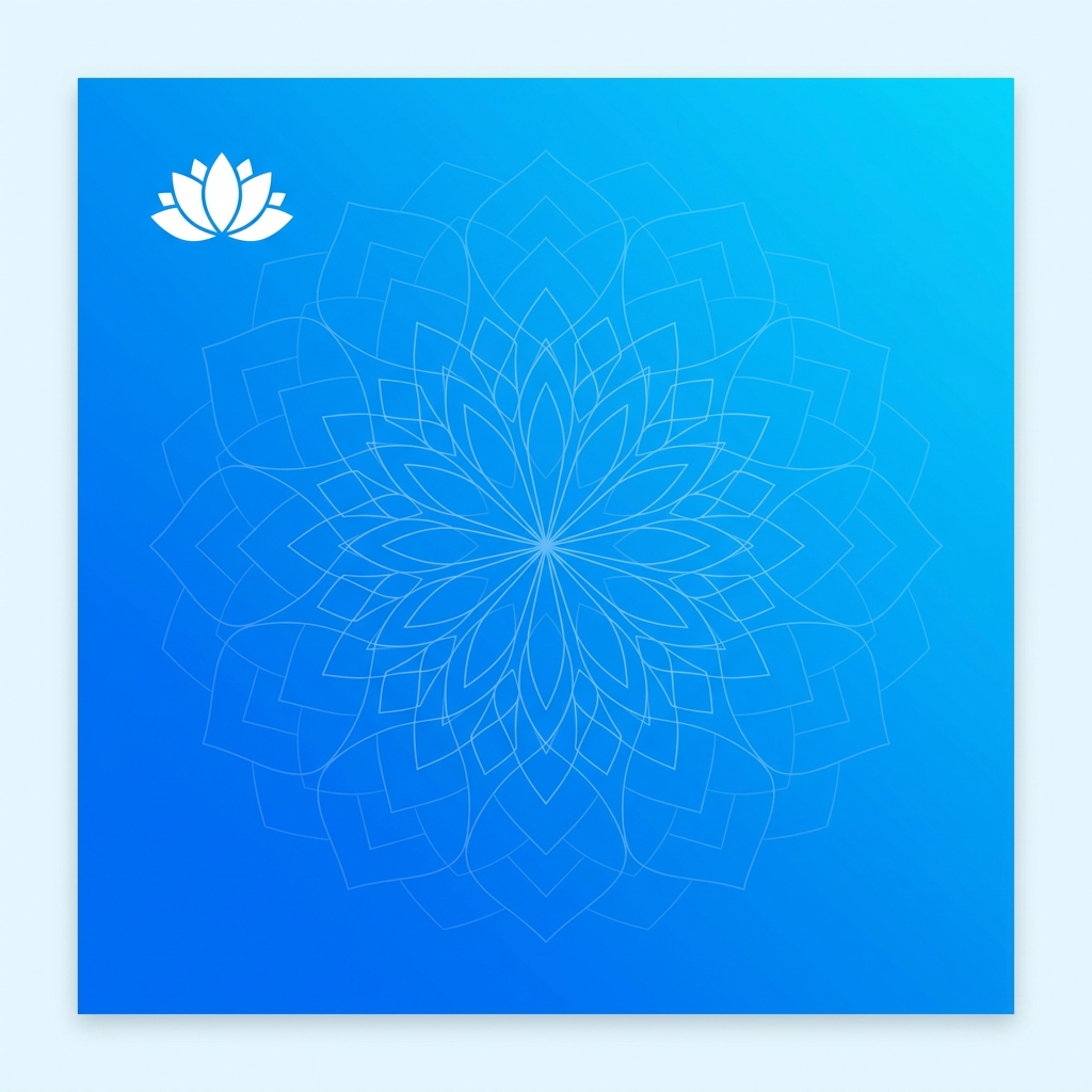 Card azul com gradiente e ícone de lótus - frases de inspiração para começar o dia com energia positiva