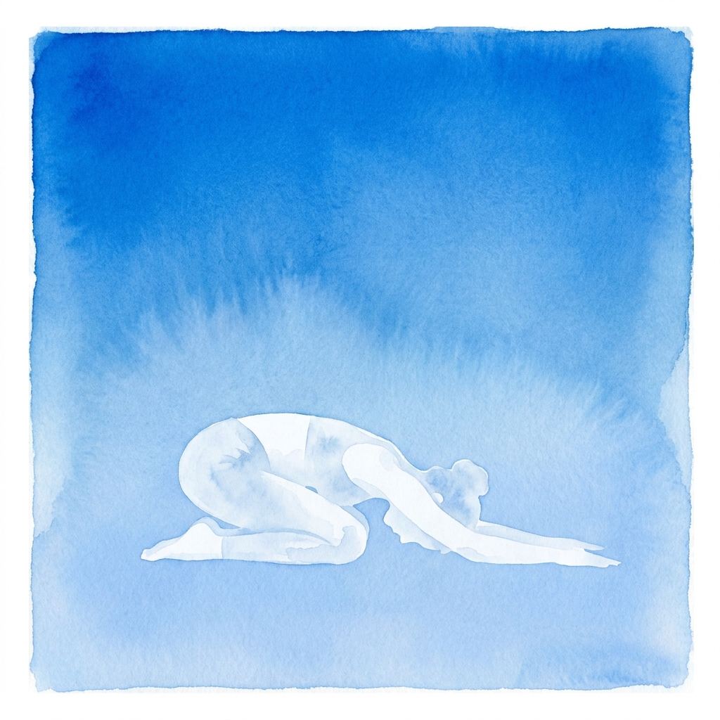 Card com silhueta de mulher na postura da criança — yoga para mulheres 50+ — Vitalizen Yoga and Meditation