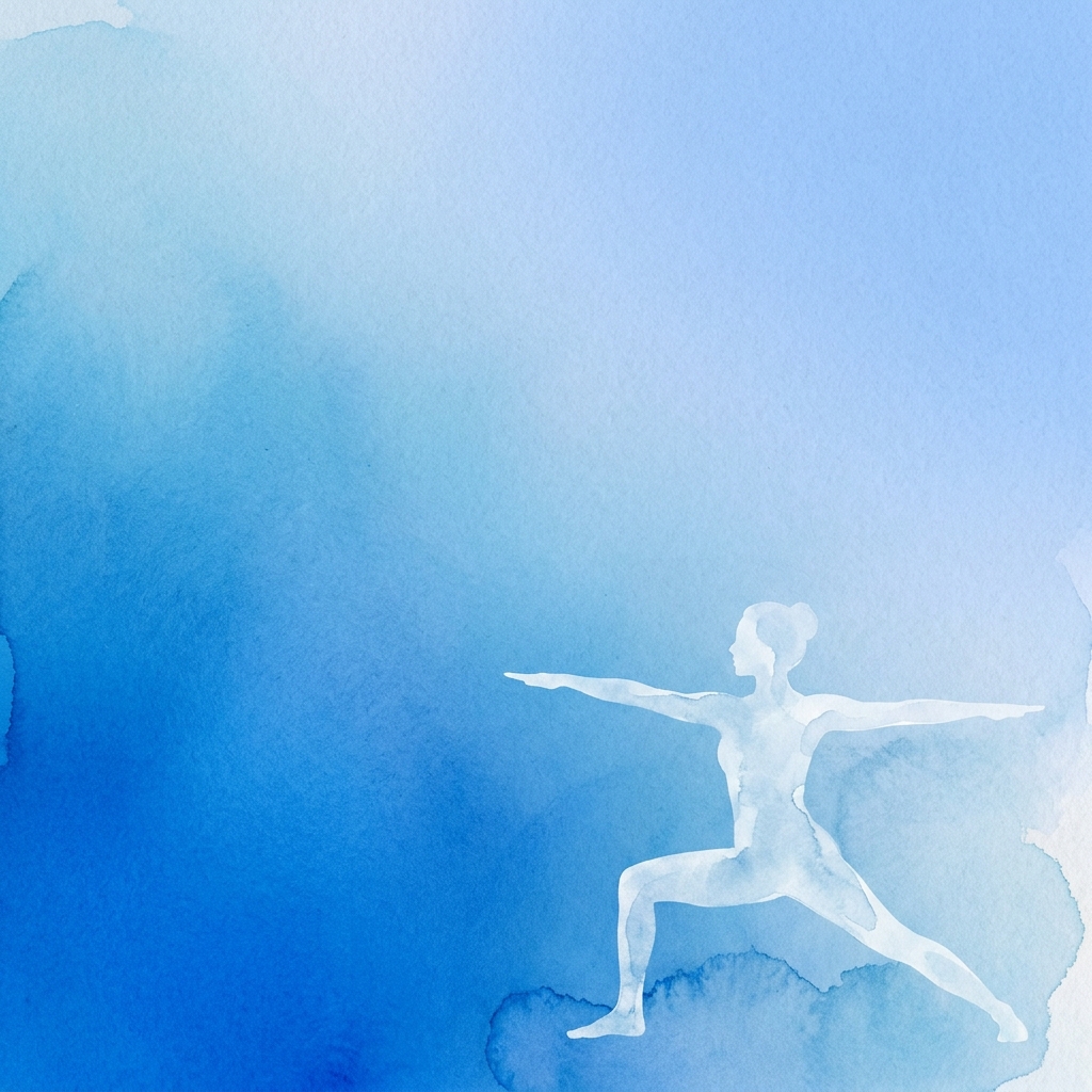 Card com silhueta de guerreiro suave em azul — frases de yoga para menopausa — Vitalizen Yoga and Meditation