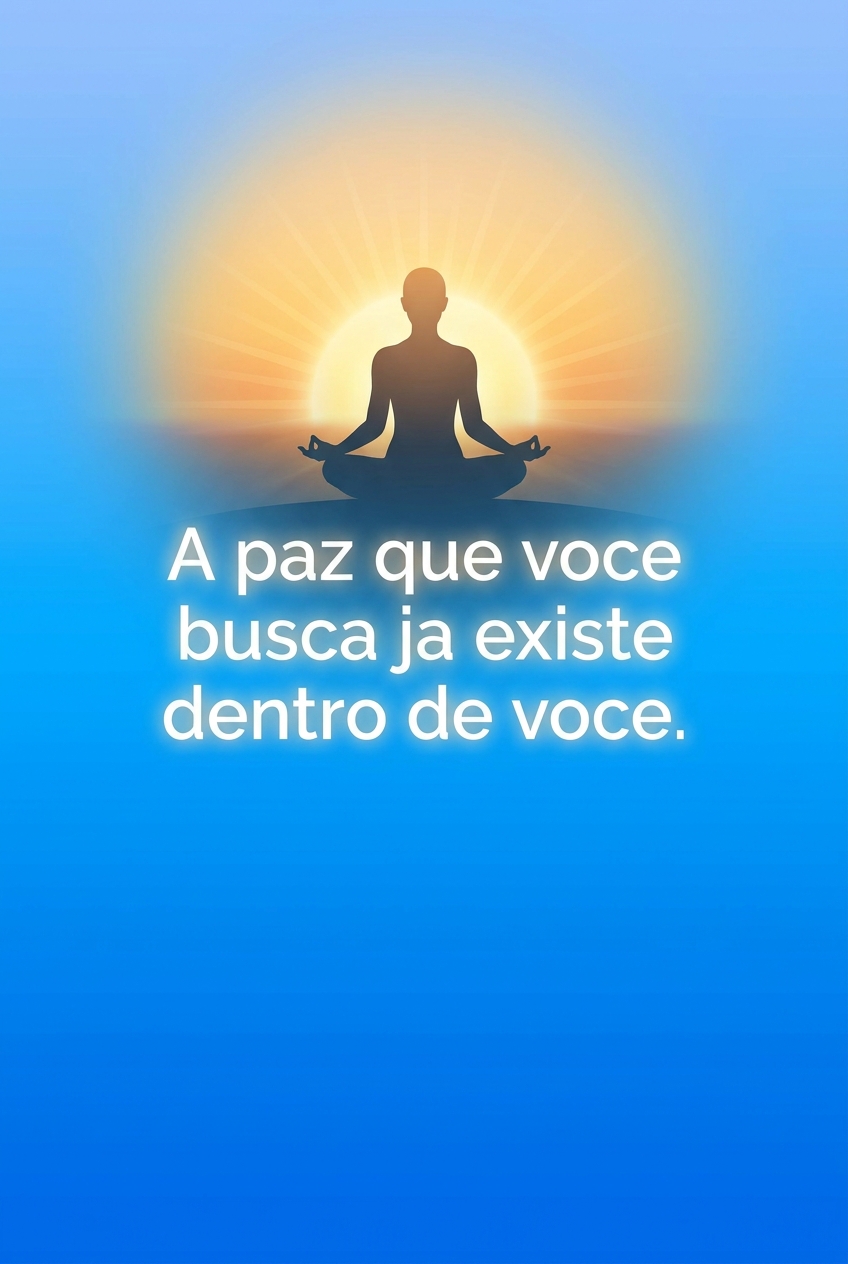 Pessoa meditando ao nascer do sol com a frase: A paz que você busca já existe dentro de você - arte inspiracional da Vitalizen