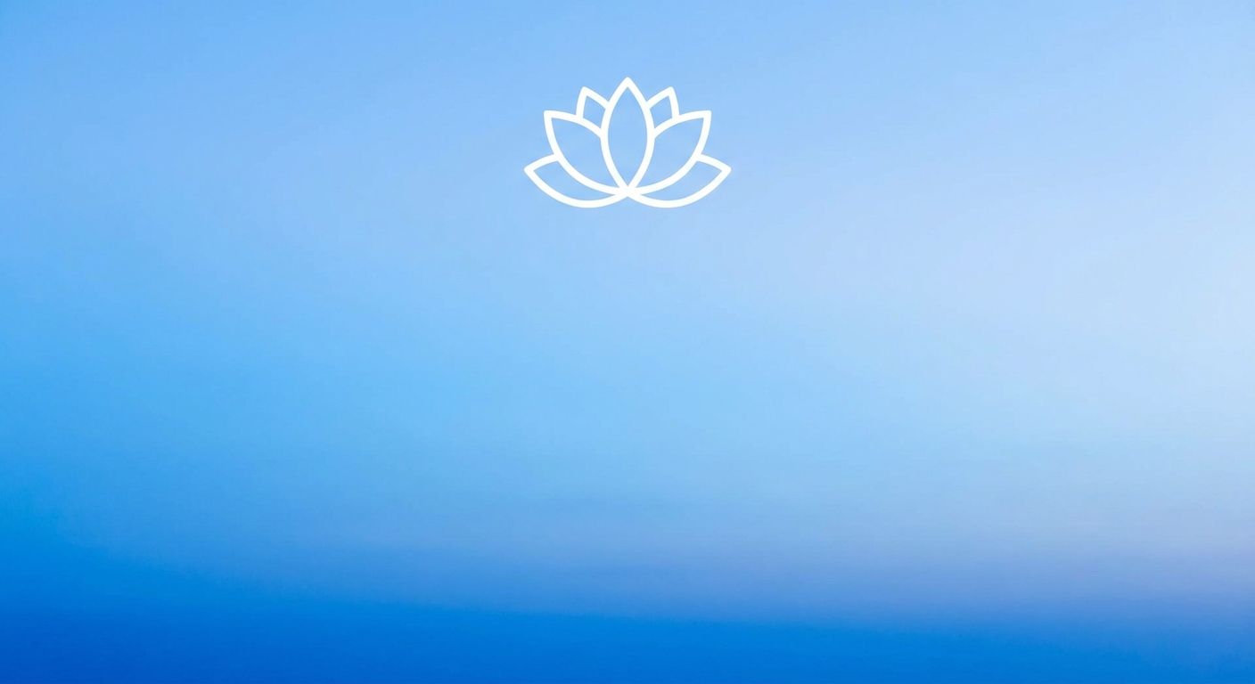 Frases de inspiração para meditação com fundo azul gradiente e símbolo de lótus