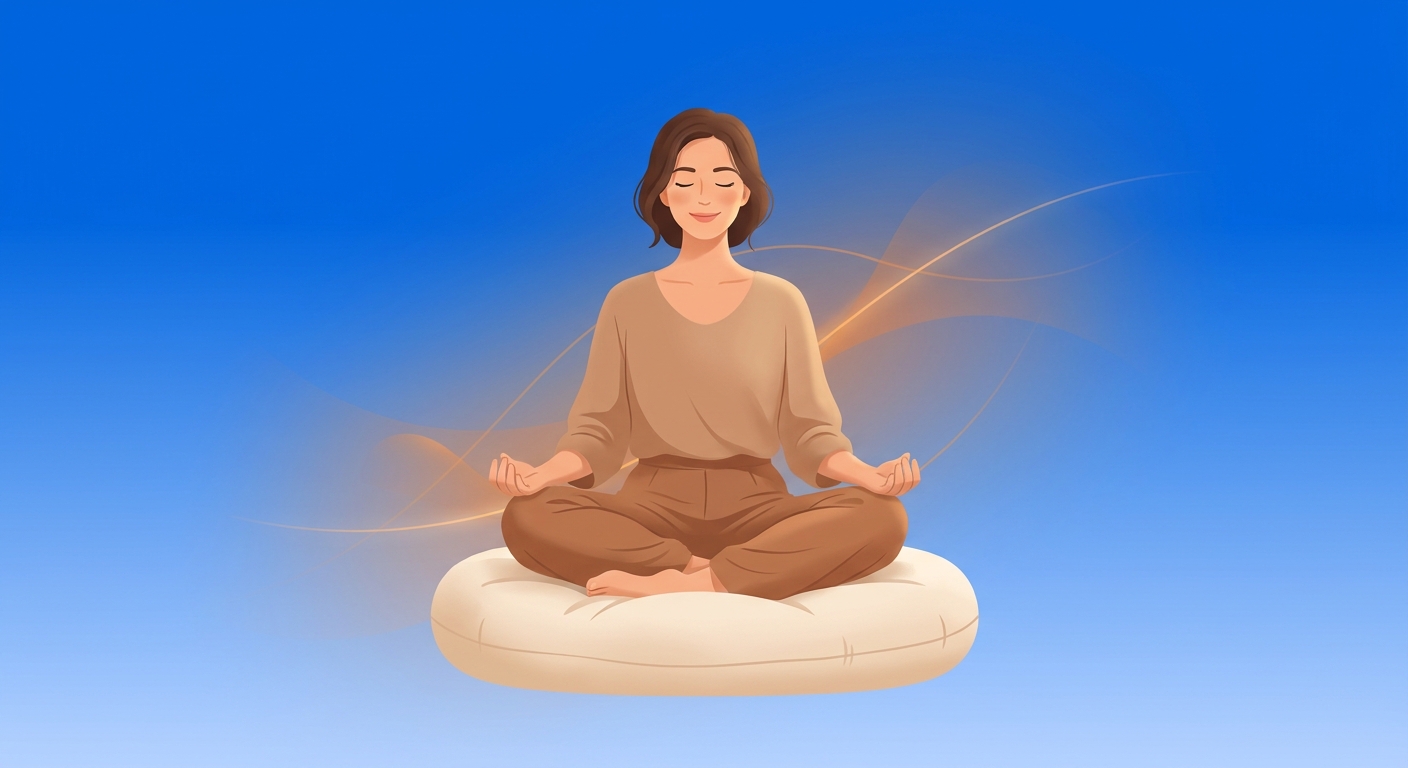 Mulher meditando em meio a tons azuis suaves - frases de inspiração para ansiedade