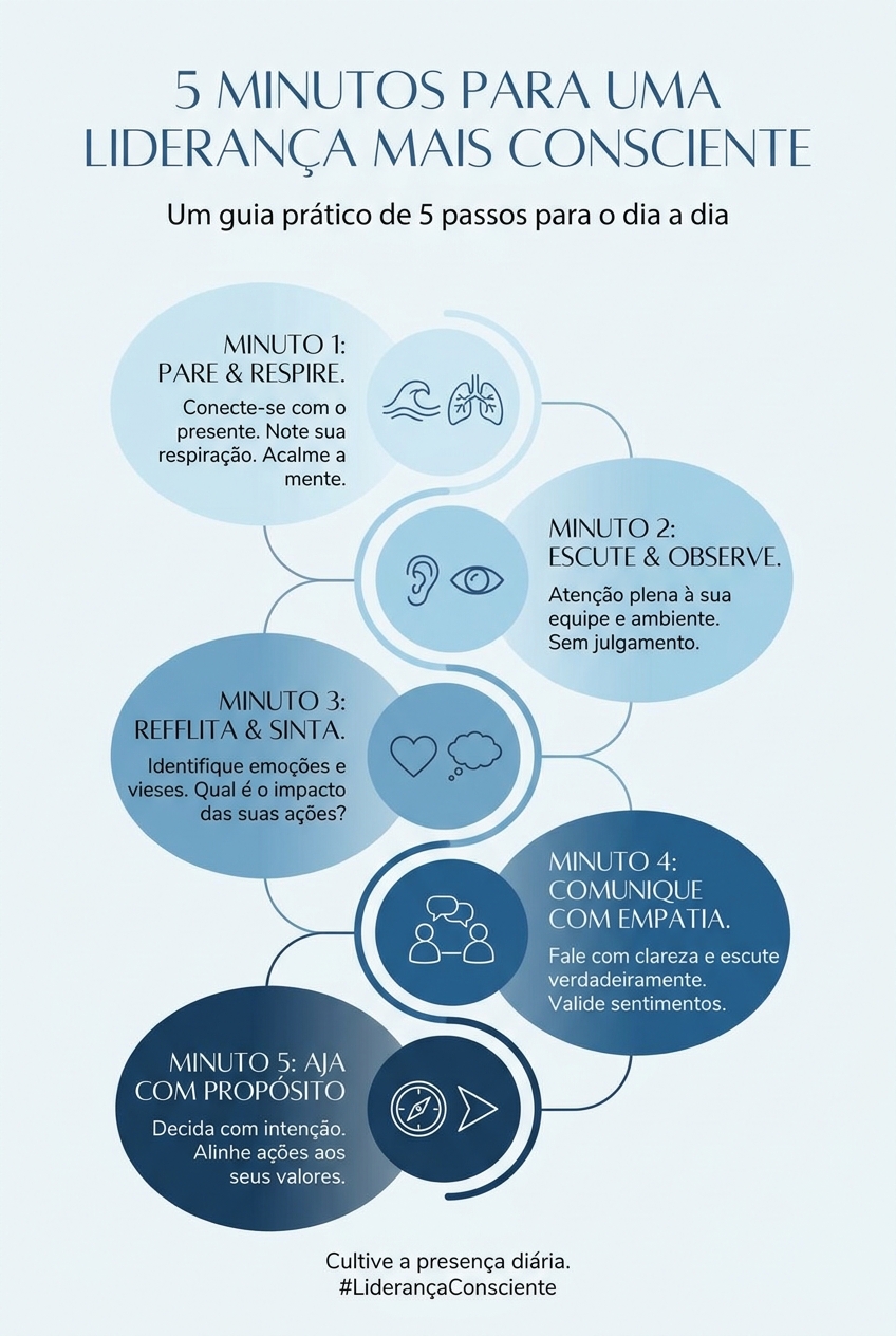 Infográfico: 5 minutos para uma liderança mais consciente com 5 passos práticos