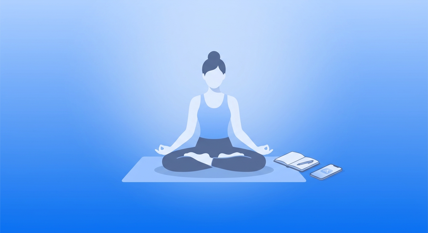 Mulher meditando com notebook ao lado — dicas de meditação e mindfulness para empreendedoras digitais Vitalizen