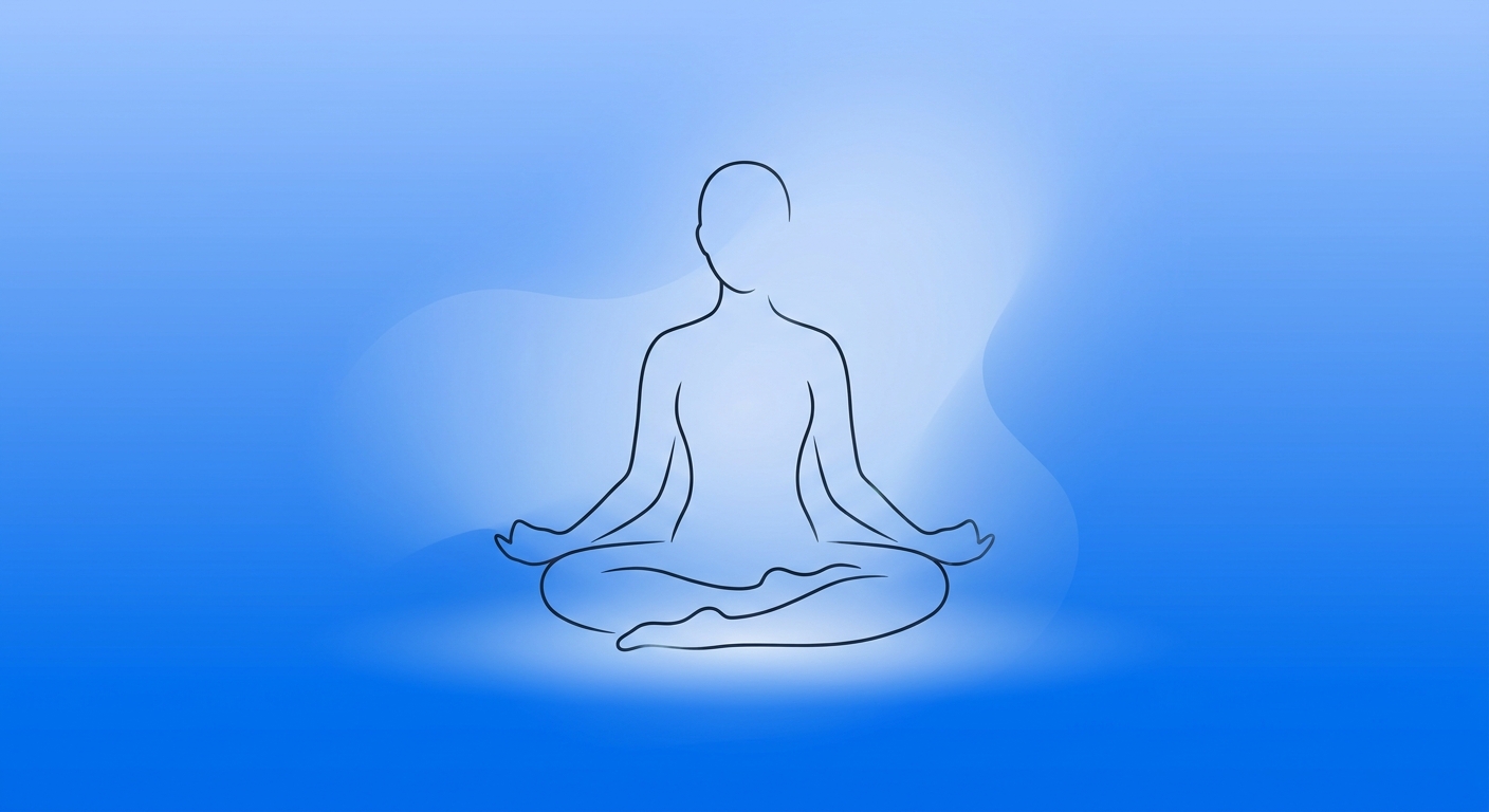 Pessoa meditando em posição confortável com fundo azul Vitalizen