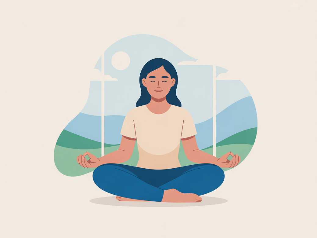 Ilustração de uma pessoa meditando em paz, representando a plataforma holística de yoga e meditação Vitalizen.
