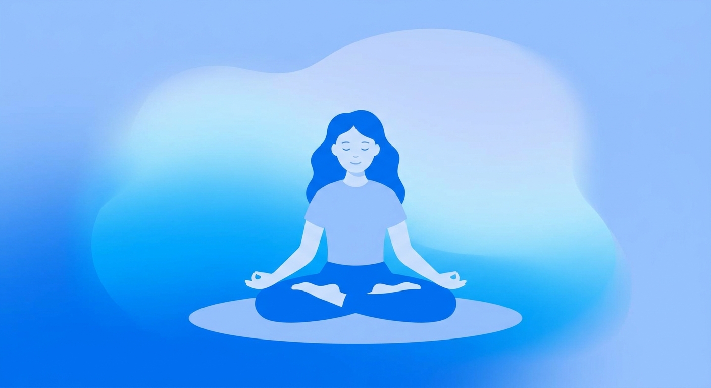Pessoa meditando em meio a um gradiente azul suave, transmitindo paz, acolhimento e estabilidade interna para reabilitação emocional