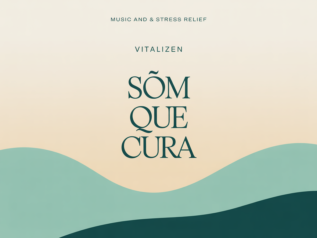 A ciência do som para cura, com uma imagem minimalista representando o alívio do estresse pela música.