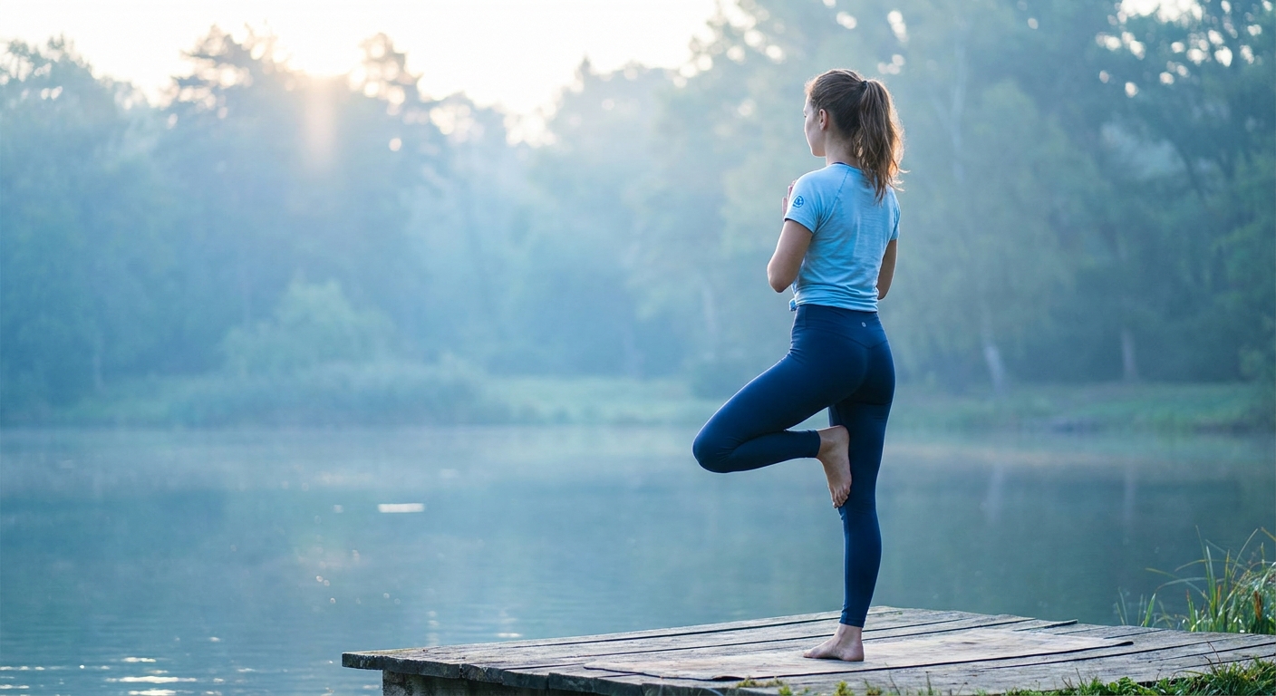 Jovem praticando yoga ao ar livre — tipos de yoga para iniciantes Vitalizen App
