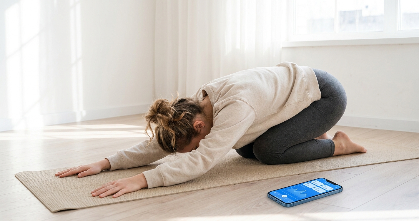 Jovem praticando yoga para iniciantes com o Vitalizen App
