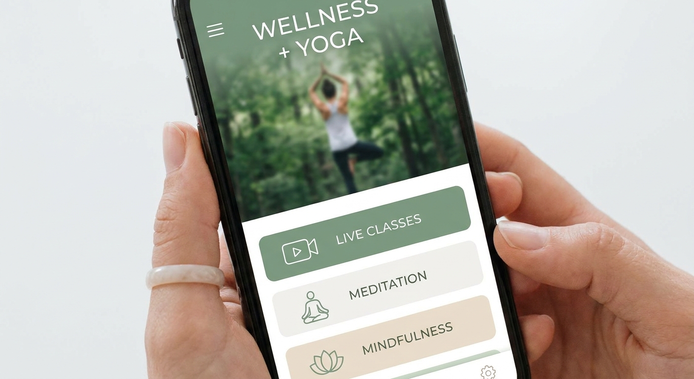 Vitalizen yoga and meditation app interface on smartphone