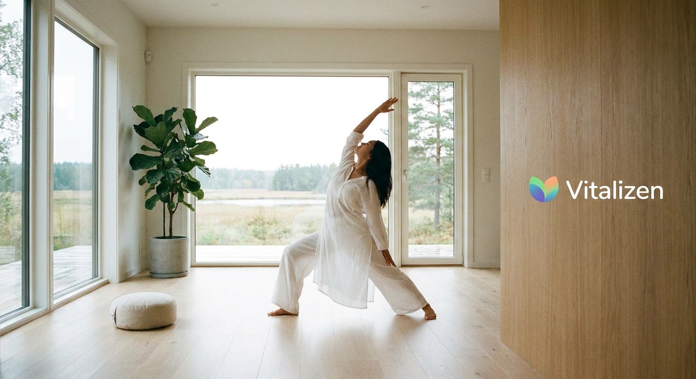 Woman practicing yoga and meditation pose in serene morning light for stress relief and wellness